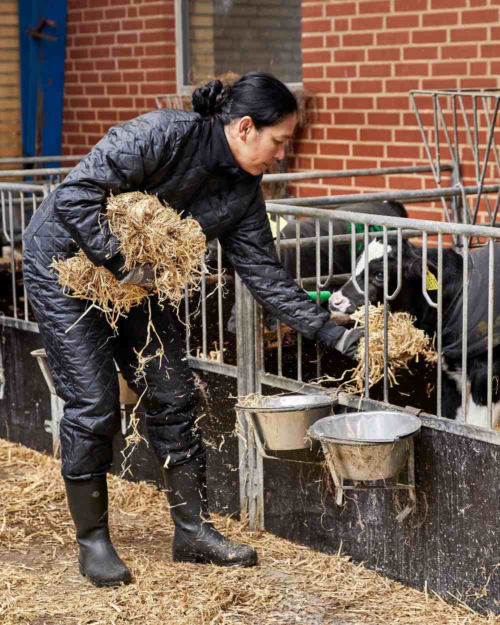 Black Coloured Elka Womens Thermal Jacket on barn background