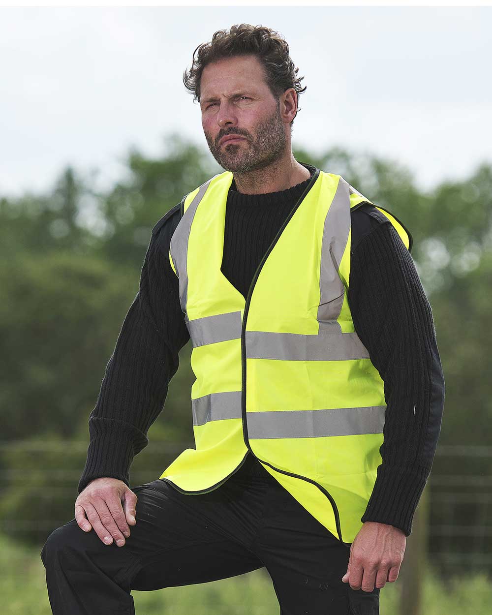 Yellow coloured Fort Hi-Vis Vest on blurry background