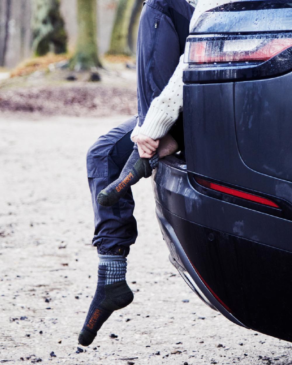 Olive Grey Coloured Gateway1 Boot Calf Socks on outdoor background