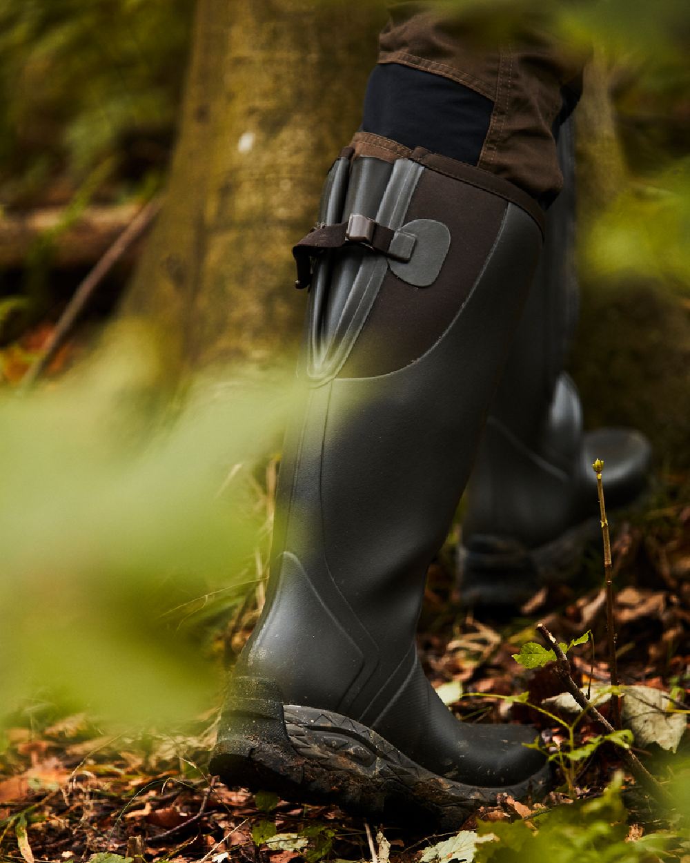 Dark Brown Coloured Gateway1 Moor Country 18" 3mm Side-Zip Wellingtons on outdoor background