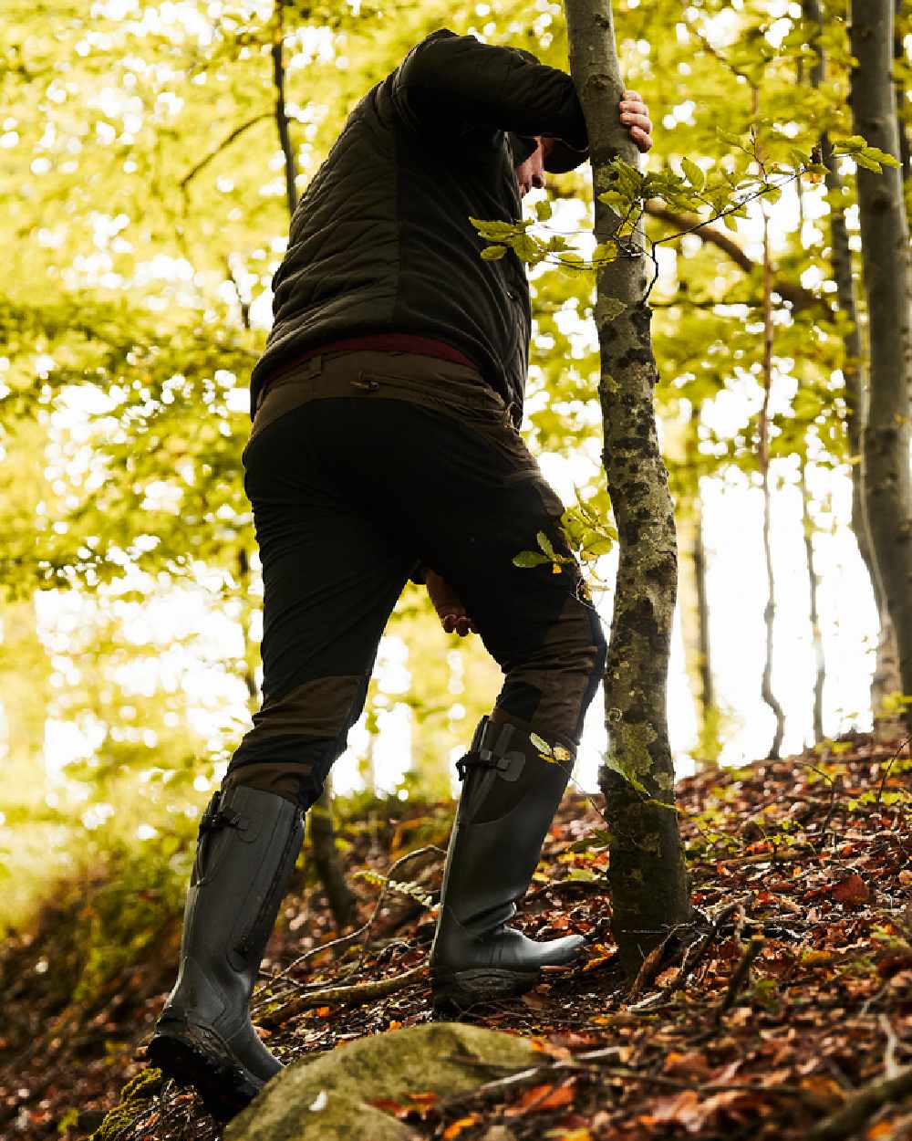 Dark Brown Coloured Gateway1 Moor Country 18" 3mm Side-Zip Wellingtons on outdoor background