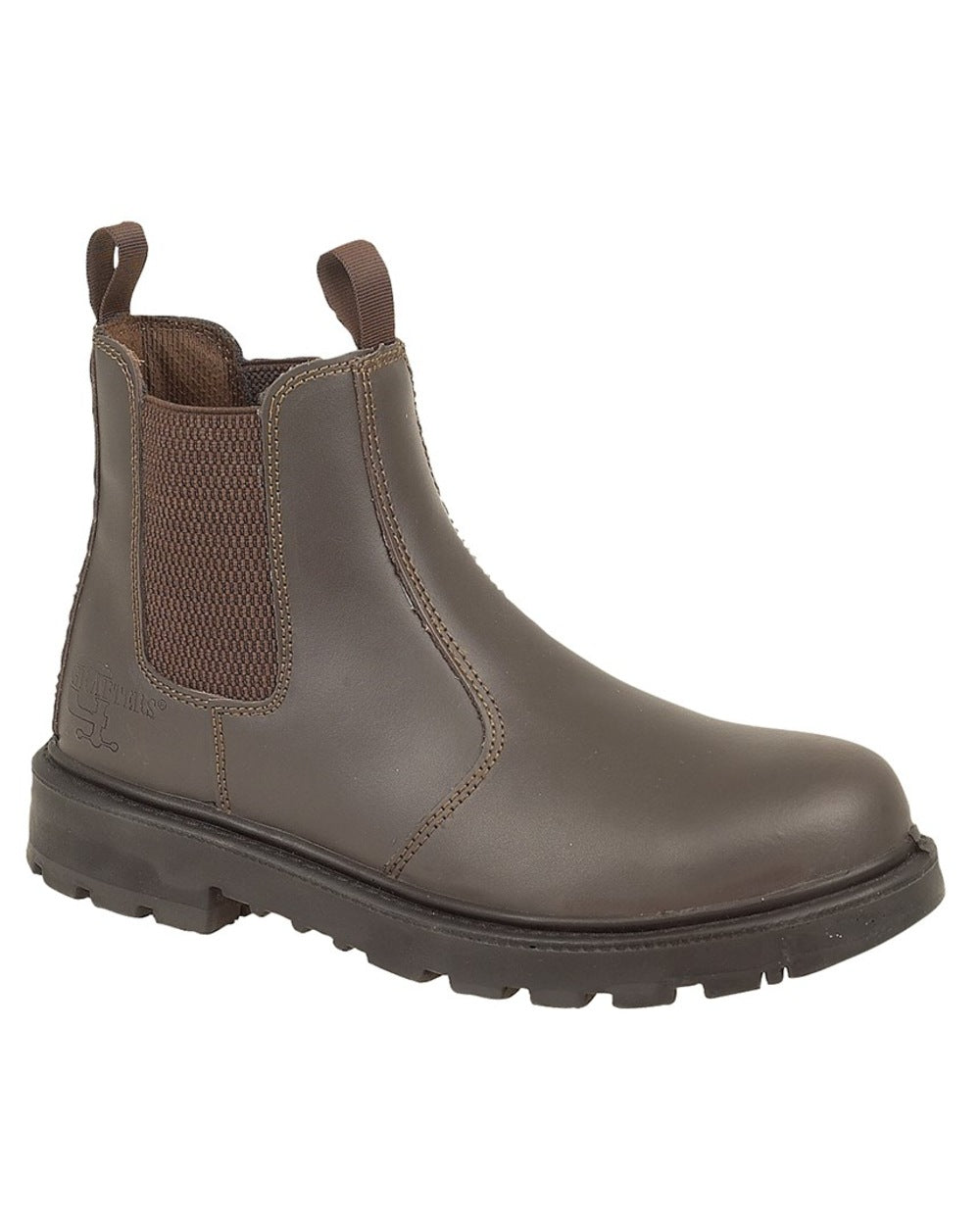 Brown coloured Grafters Grinder Chelsea Safety Boot on white background