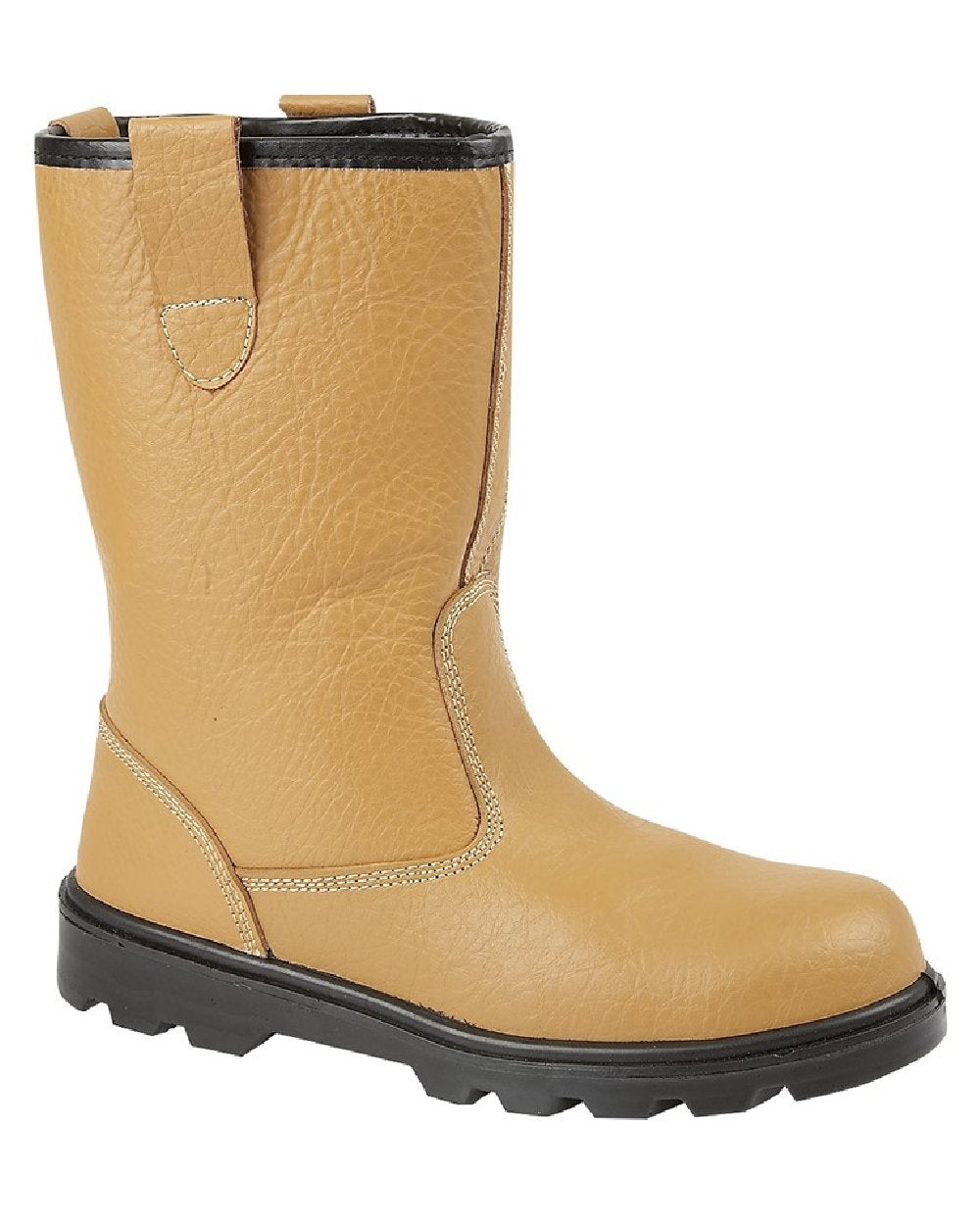 Tan coloured Grafters Mens Leather Safety Rigger Boots on white background