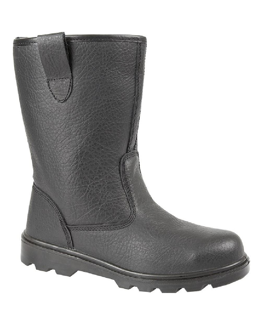 Black coloured Grafters Mens Leather Safety Rigger Boots on white background
