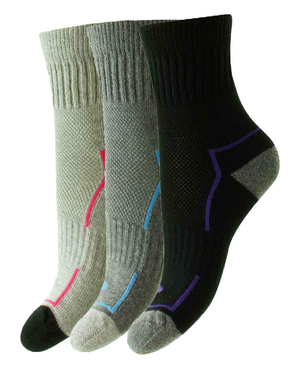 Light Grey Mid Grey Black coloured HJ Hall Short Work Sock Triple Pack on white background