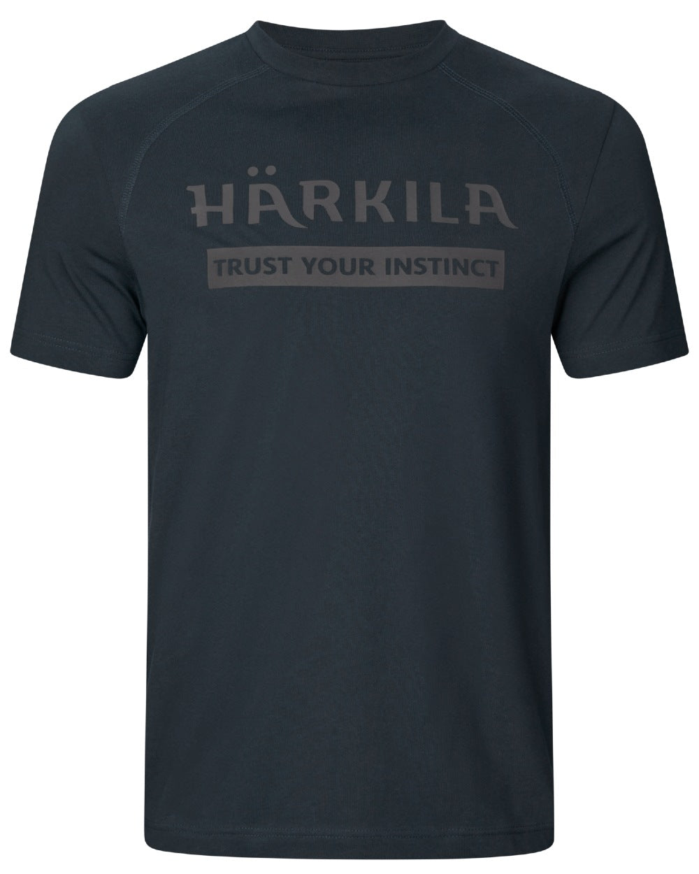 Dark Navy Coloured Harkila logo Short Sleeve T-Shirt on white background