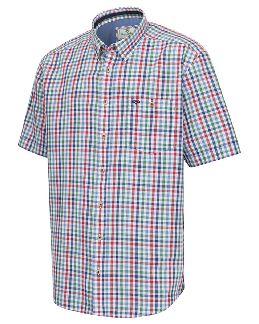 Green Red Coloured Hoggs of Fife Aberdour Short Sleeve Shirt on white background