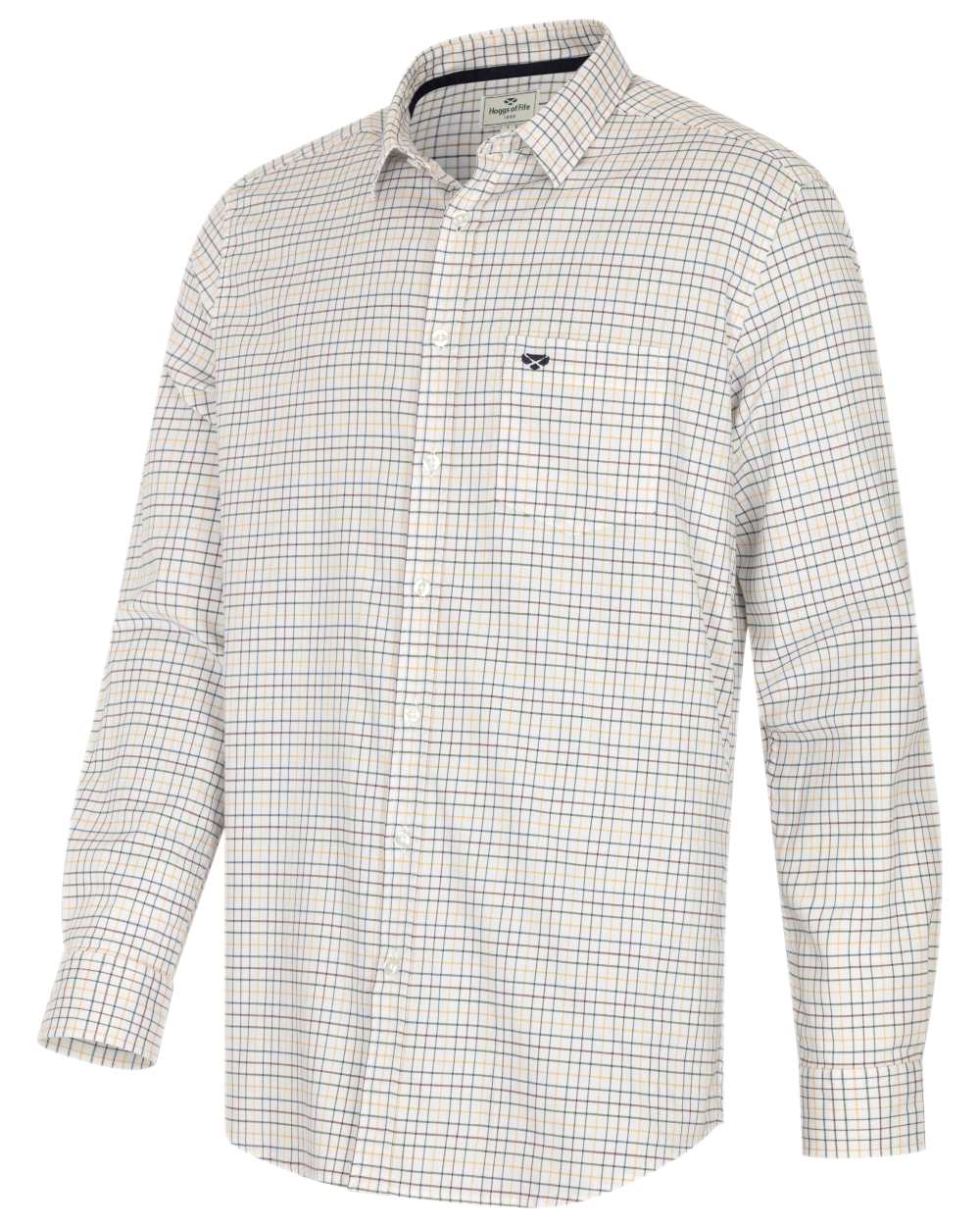 Green Gold Coloured Hoggs of Fife Callum Country Check Shirt on white background