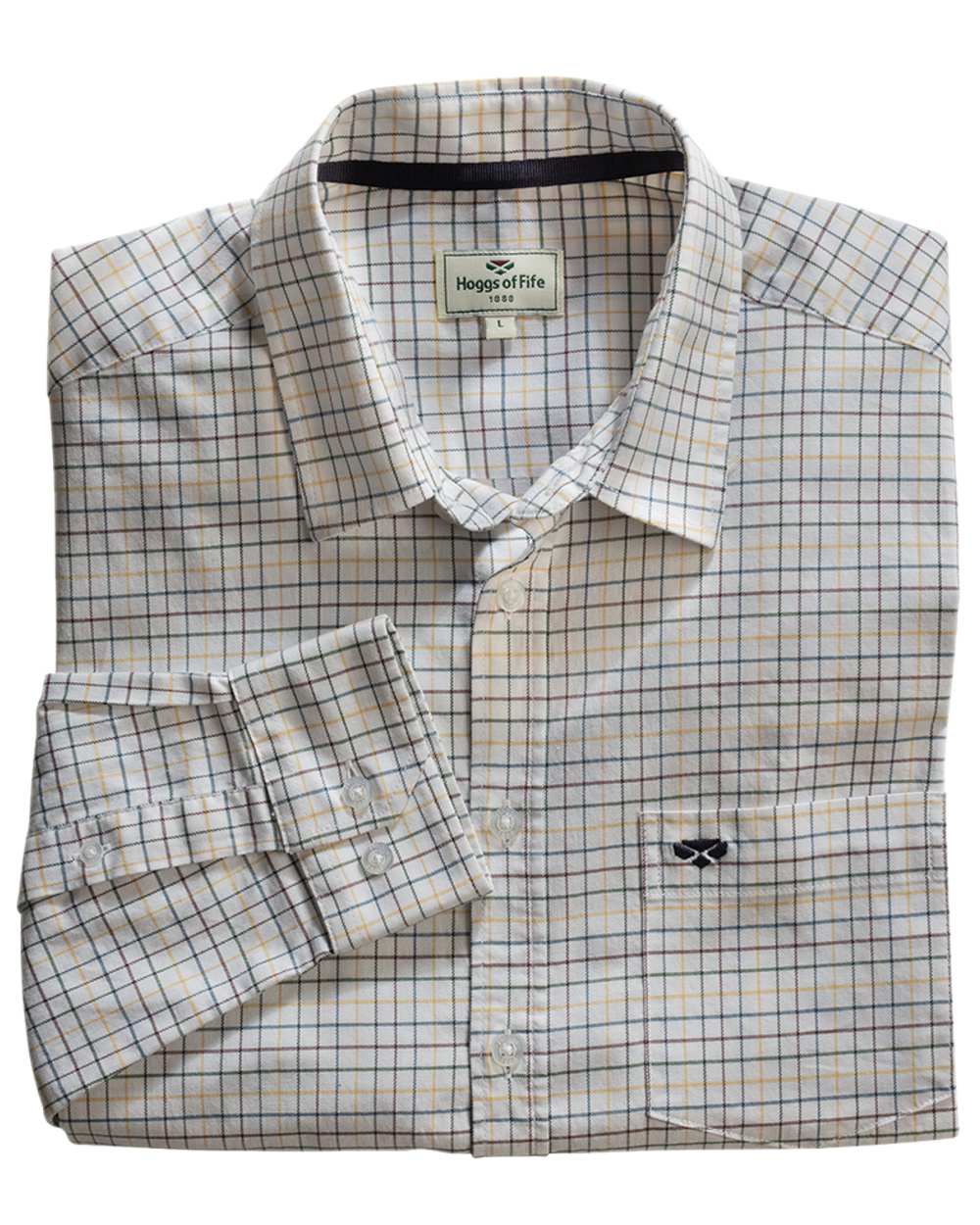 Green Gold Coloured Hoggs of Fife Callum Country Check Shirt on white background