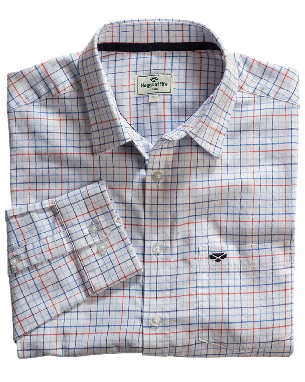 Red Blue Coloured Hoggs of Fife Callum Country Check Shirt on white background