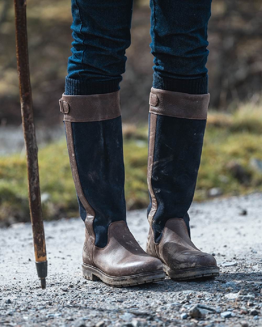 Dark Brown Navy Coloured Hoggs of Fife Cleveland II Womens Country Boots on white background