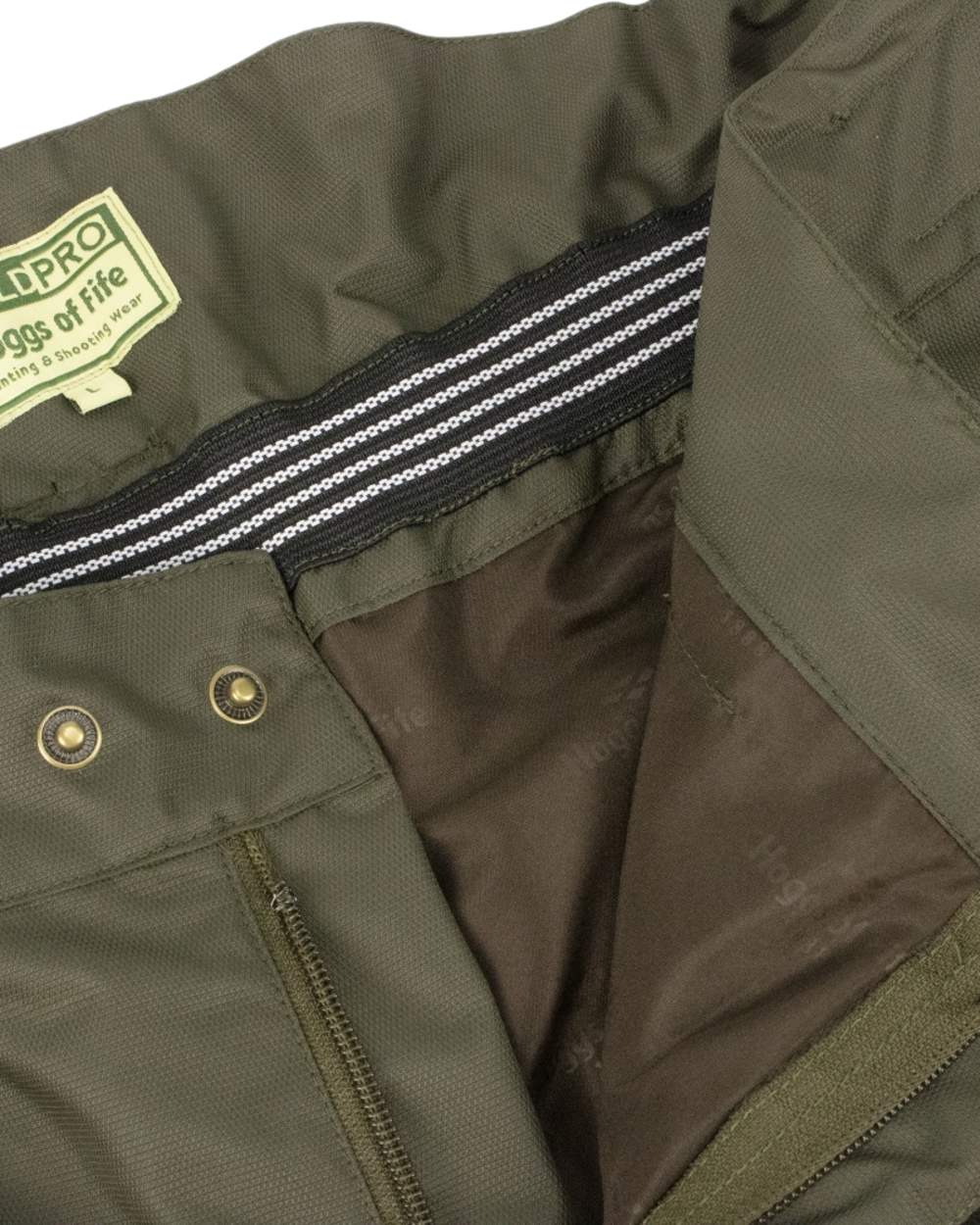 Dark Olive Coloured Hoggs of Fife Field Tech Waterproof Trousers on white background