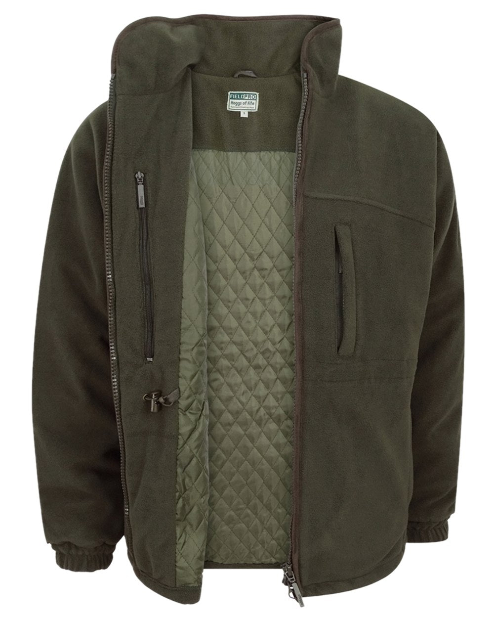 Green Coloured Hoggs of Fife Ghillie II Padded Waterproof Fleece Jacket on white background