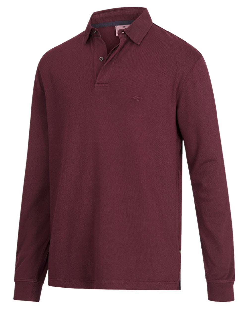 Merlot Coloured Hoggs of Fife Heriot Long Sleeve Rugby Shirt on white background