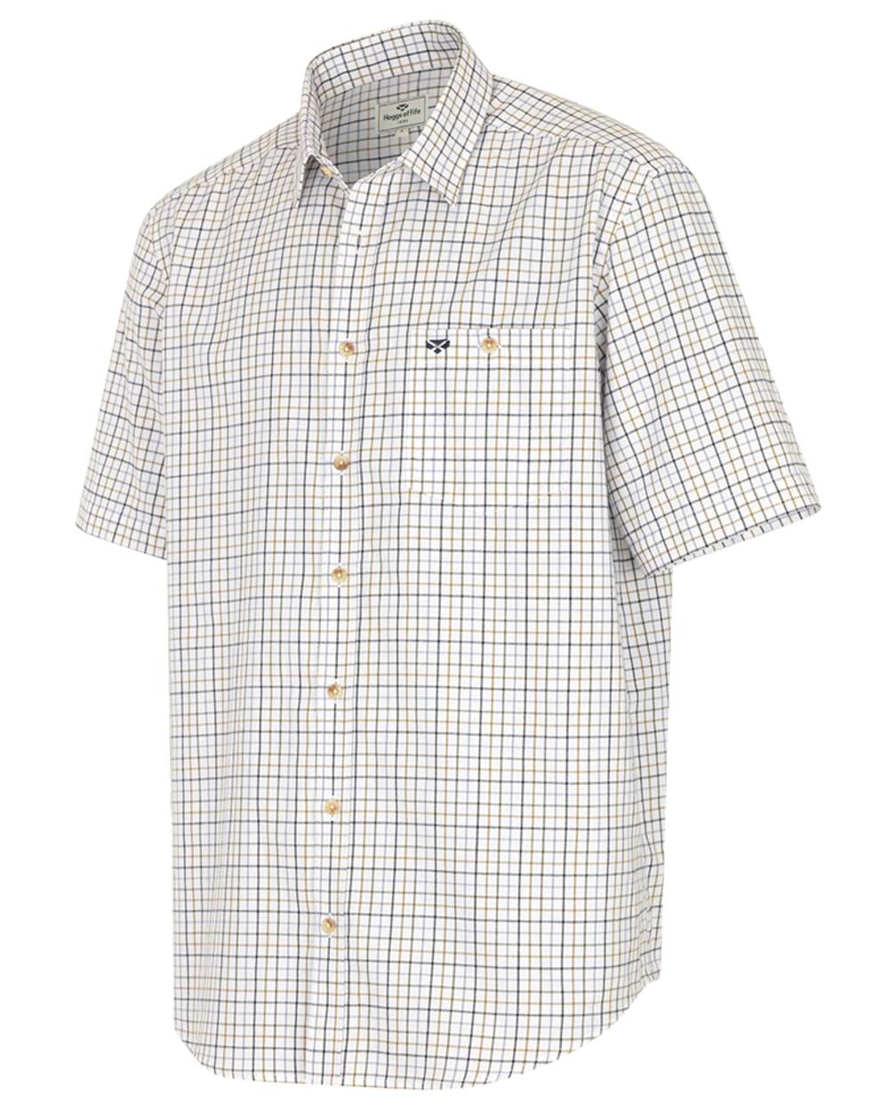 Blue Olive Coloured Hoggs of Fife Kessock Tattersall Short Sleeved Shirt on white background