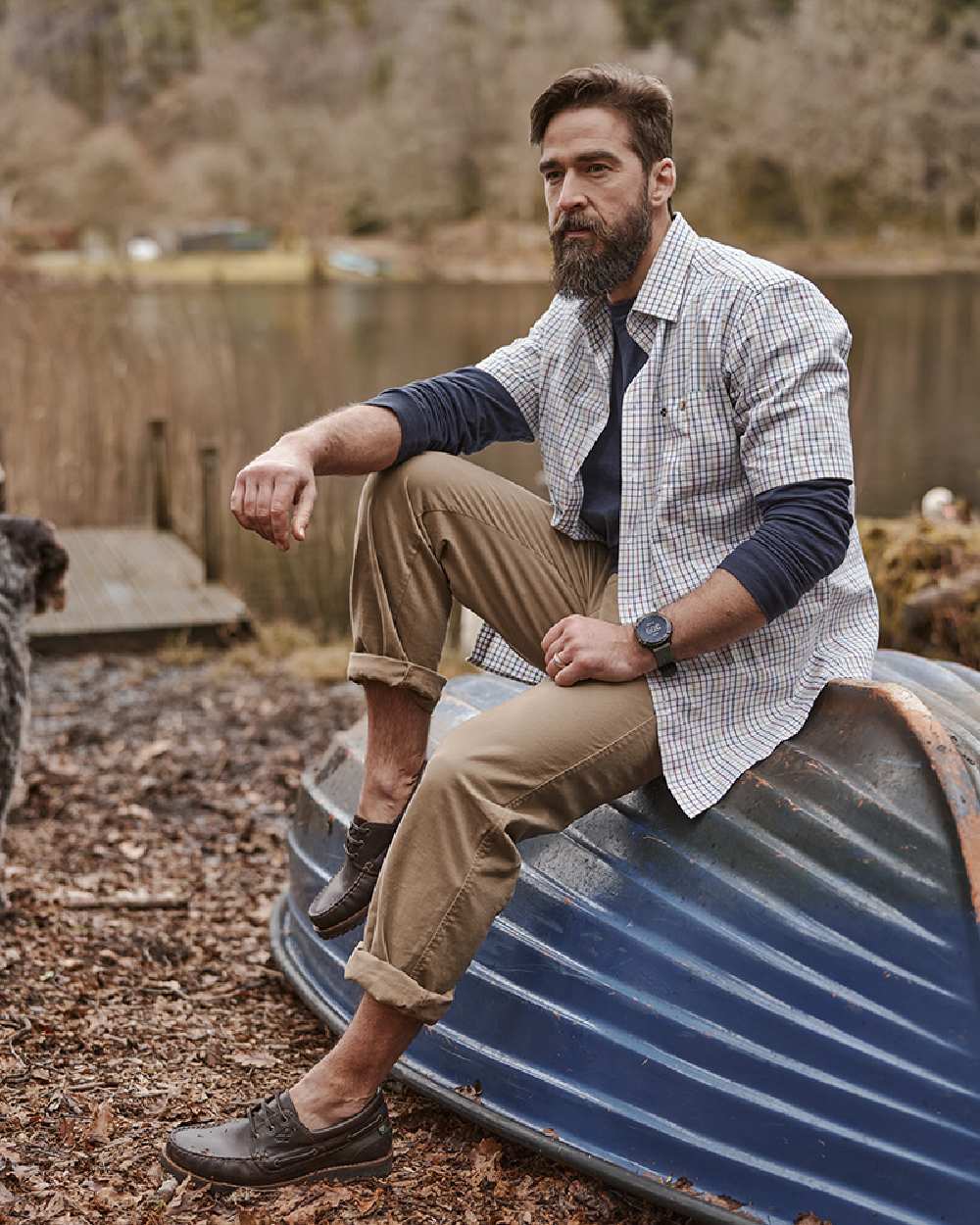Green Red Coloured Hoggs of Fife Kessock Tattersall Short Sleeved Shirt on garbage background