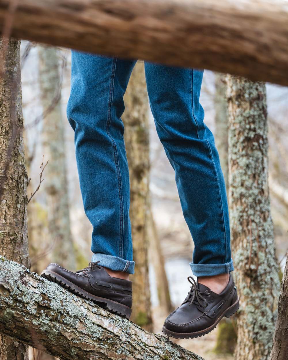 Chestnut Coloured Hoggs of Fife Kintyre Rugged Moccasin Boat Shoes on forest background