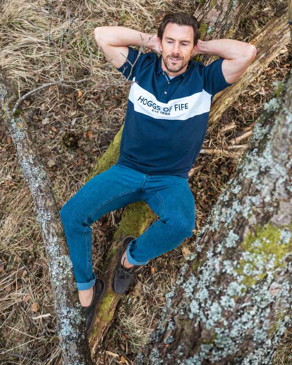 Chestnut Coloured Hoggs of Fife Kintyre Rugged Moccasin Boat Shoes on forest background