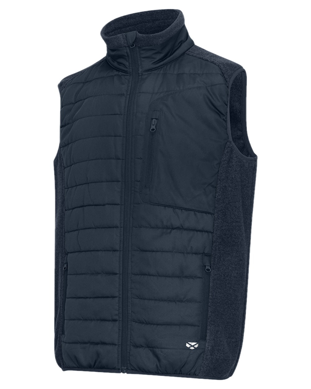 Midnight Navy Marl Coloured Hoggs of Fife Mens Melville Hybrid Gilet on white background