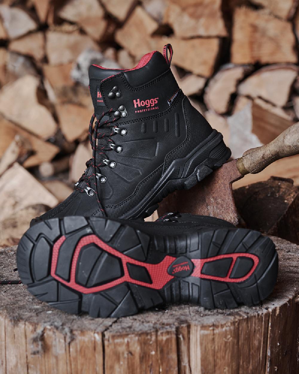 Black Nubuck Coloured Hoggs of Fife Poseidon S3 Safety Lace-Up Boots on wood background