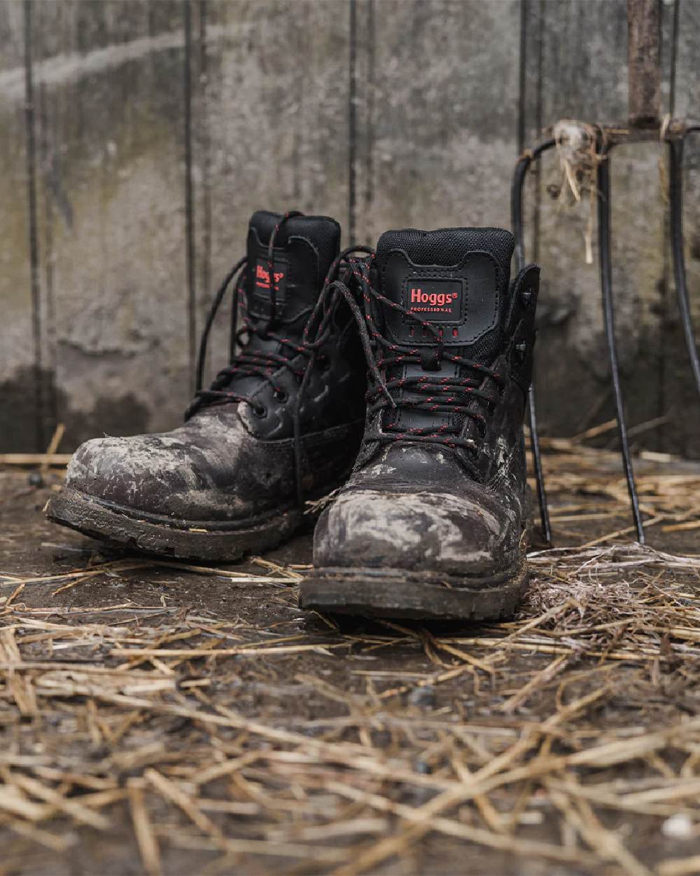 Black Nubuck Coloured Hoggs of Fife Poseidon S3 Safety Lace-Up Boots on land background