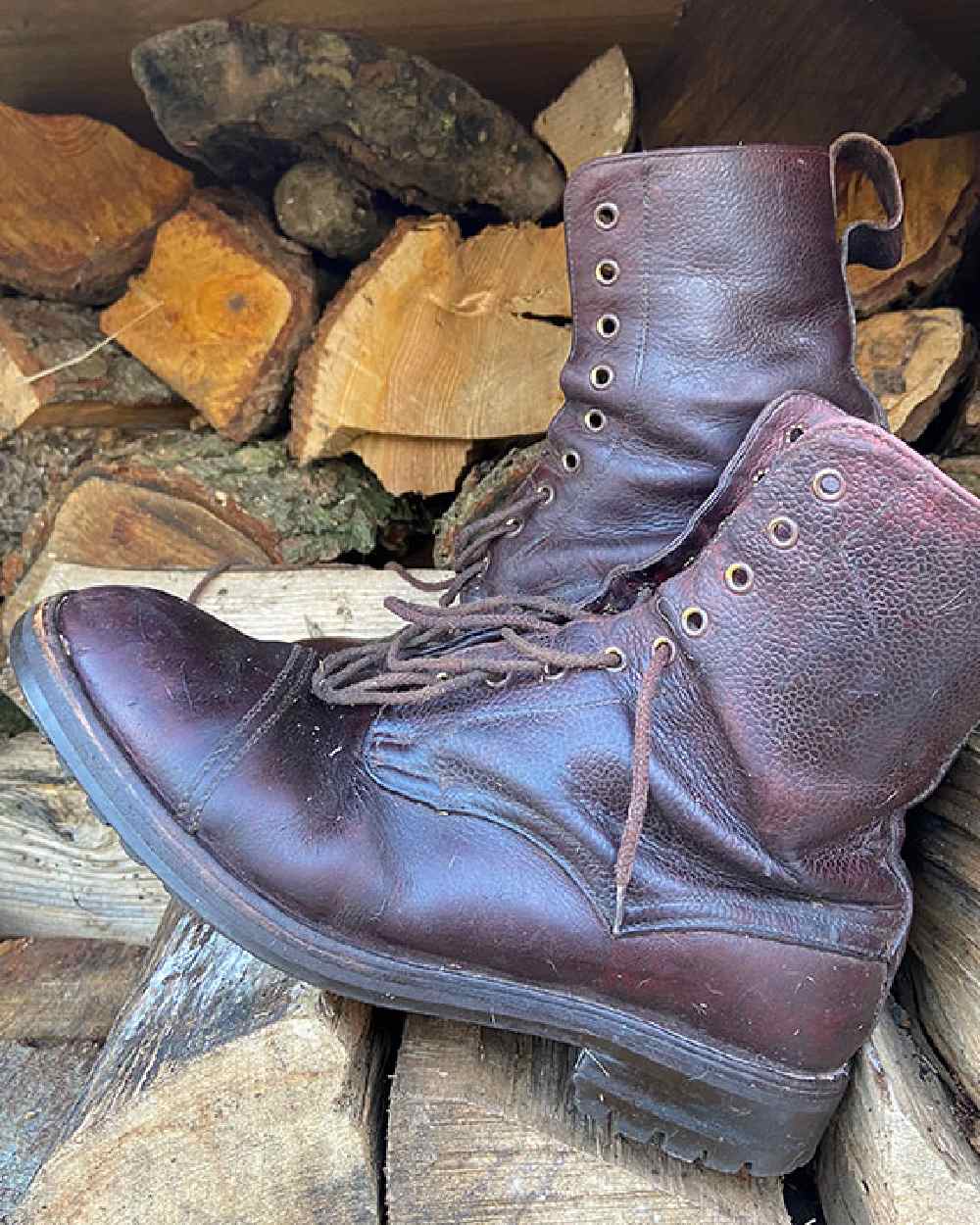 Dark Brown Coloured Hoggs of Fife Rannoch Veldtschoen Lace Boot on wood background
