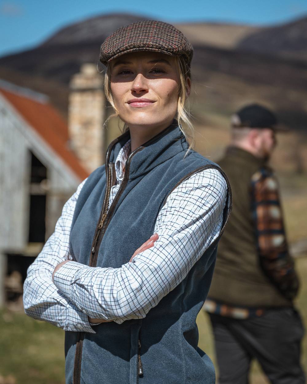 Slate Grey Coloured Hoggs of Fife Stenton Ladies Fleece Gilet on blurry background