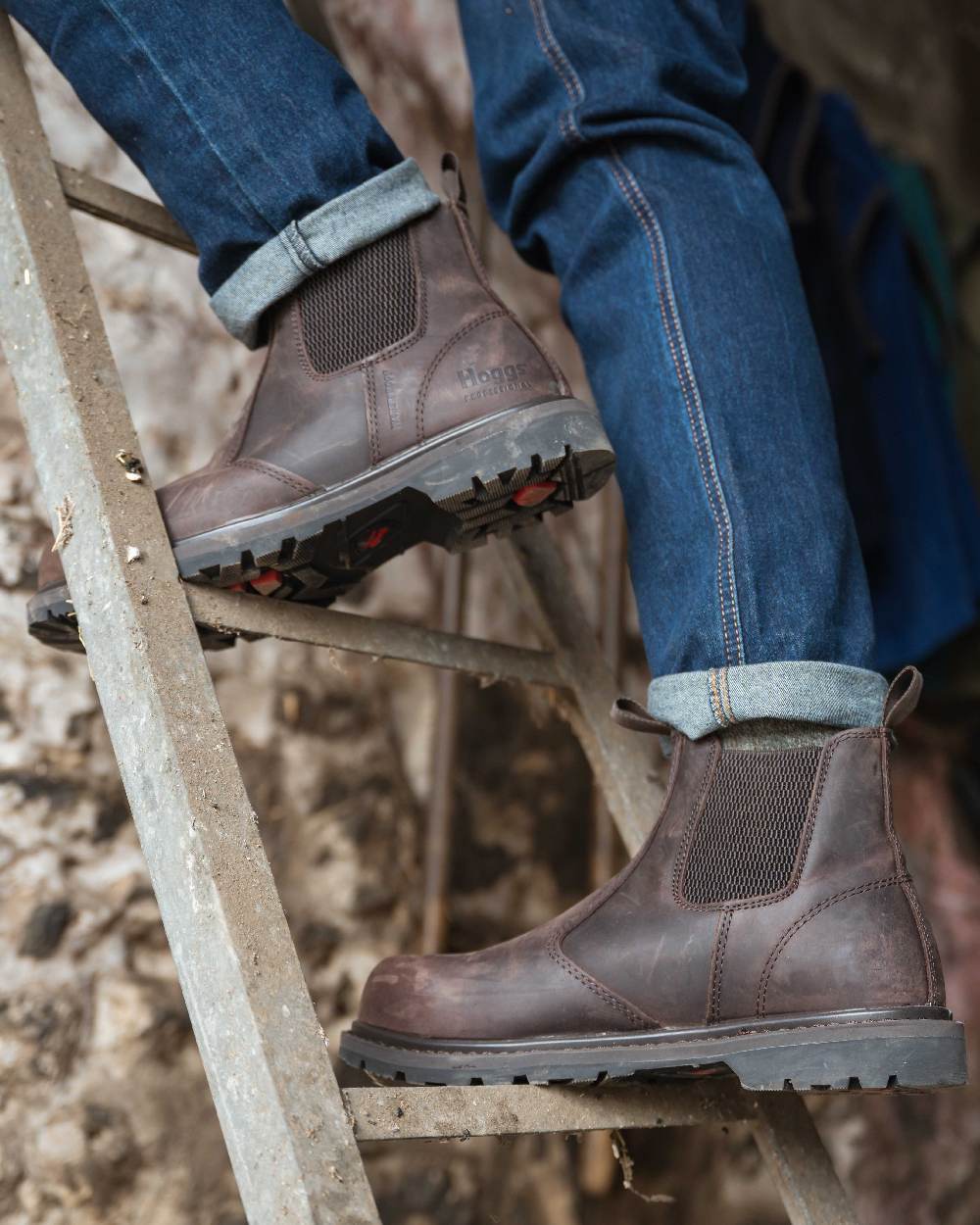 Crazy Horse Brown Coloured Hoggs of Fife Zeus Safety Dealer Boots on outdoor background