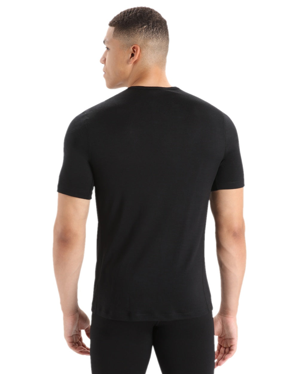 Black Coloured Icebreaker Mens Merino 200 Oasis Crewe Short Sleeve Thermal Top on white background