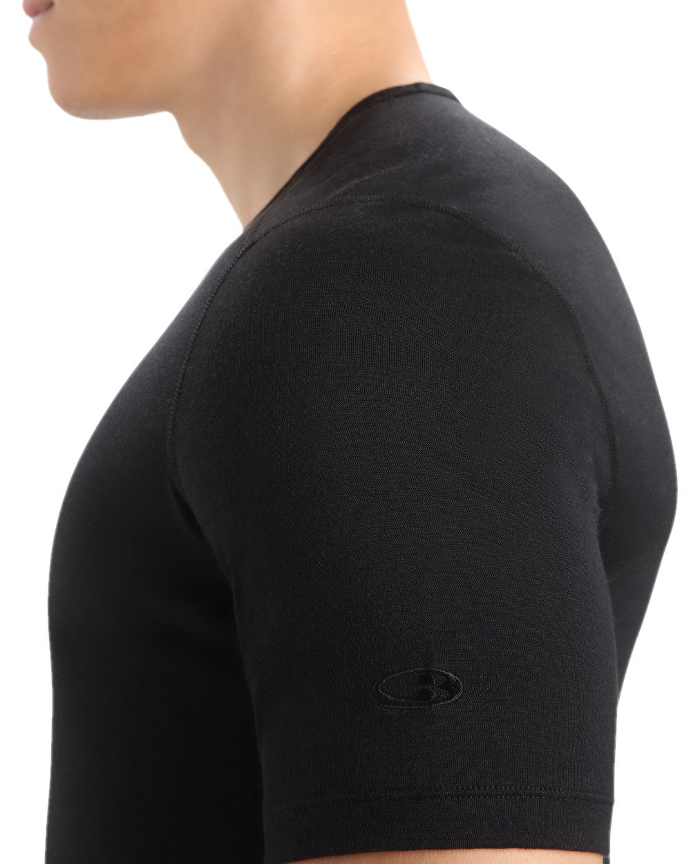 Black Coloured Icebreaker Mens Merino 200 Oasis Crewe Short Sleeve Thermal Top on white background