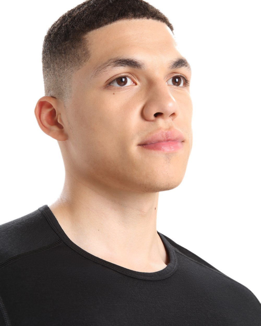 Black Coloured Icebreaker Mens Merino 200 Oasis Crewe Short Sleeve Thermal Top on white background
