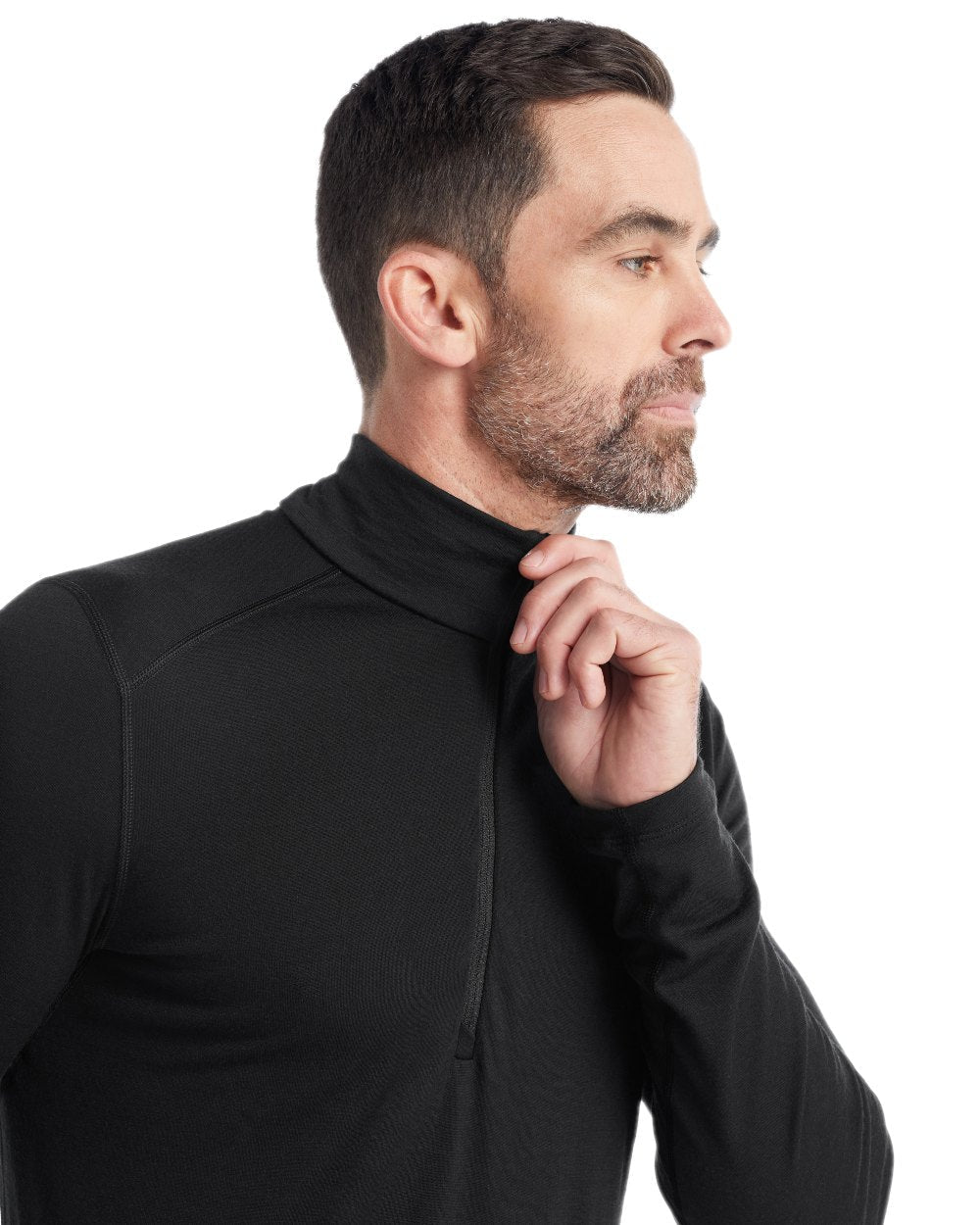 Black Coloured Icebreaker Mens Merino 200 Oasis Half Zip Thermal Top on white background