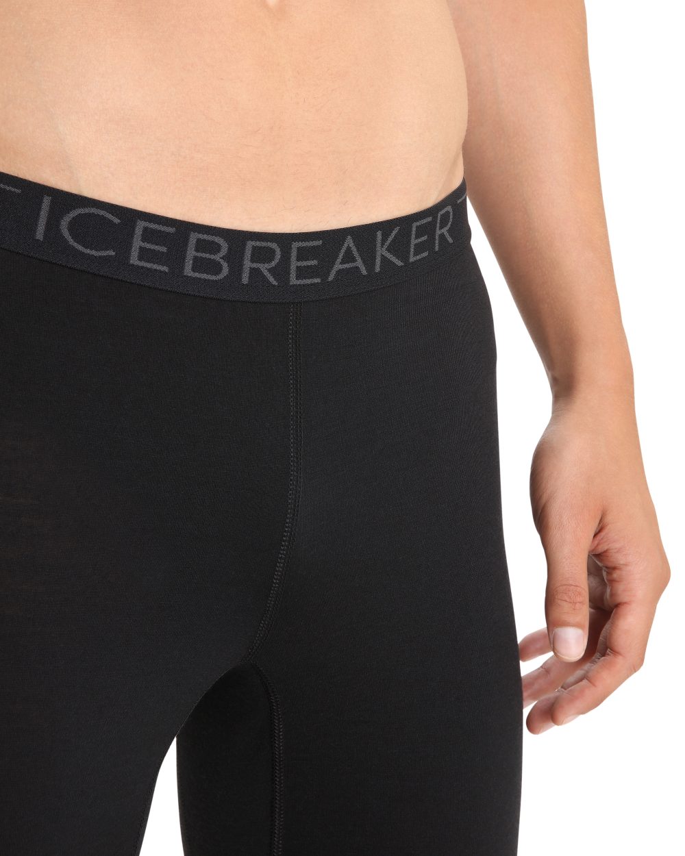 Black coloured Icebreaker Mens Merino 200 Oasis Mid Calf Thermal Leggings on white background