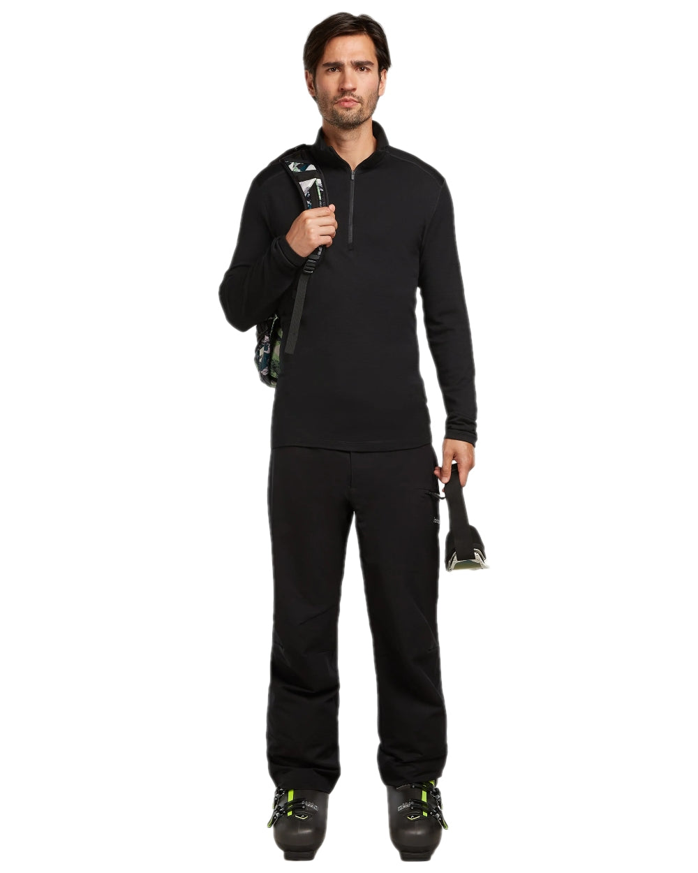 Black Coloured Icebreaker Mens Merino 260 Tech Half Zip Thermal Top on white background