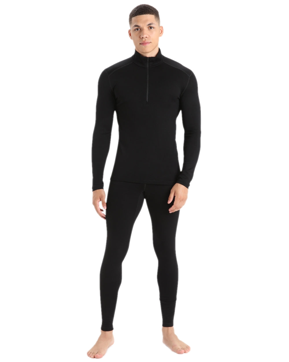 Black Coloured Icebreaker Mens Merino 260 Tech Thermal Leggings on white background