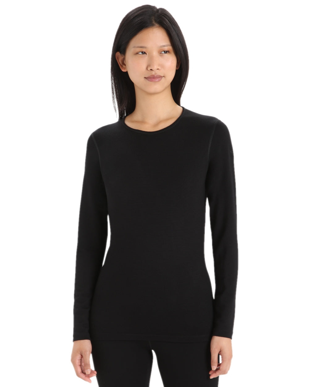Black Coloured Icebreaker Womens 260 Tech Crewe Thermal Top on white background