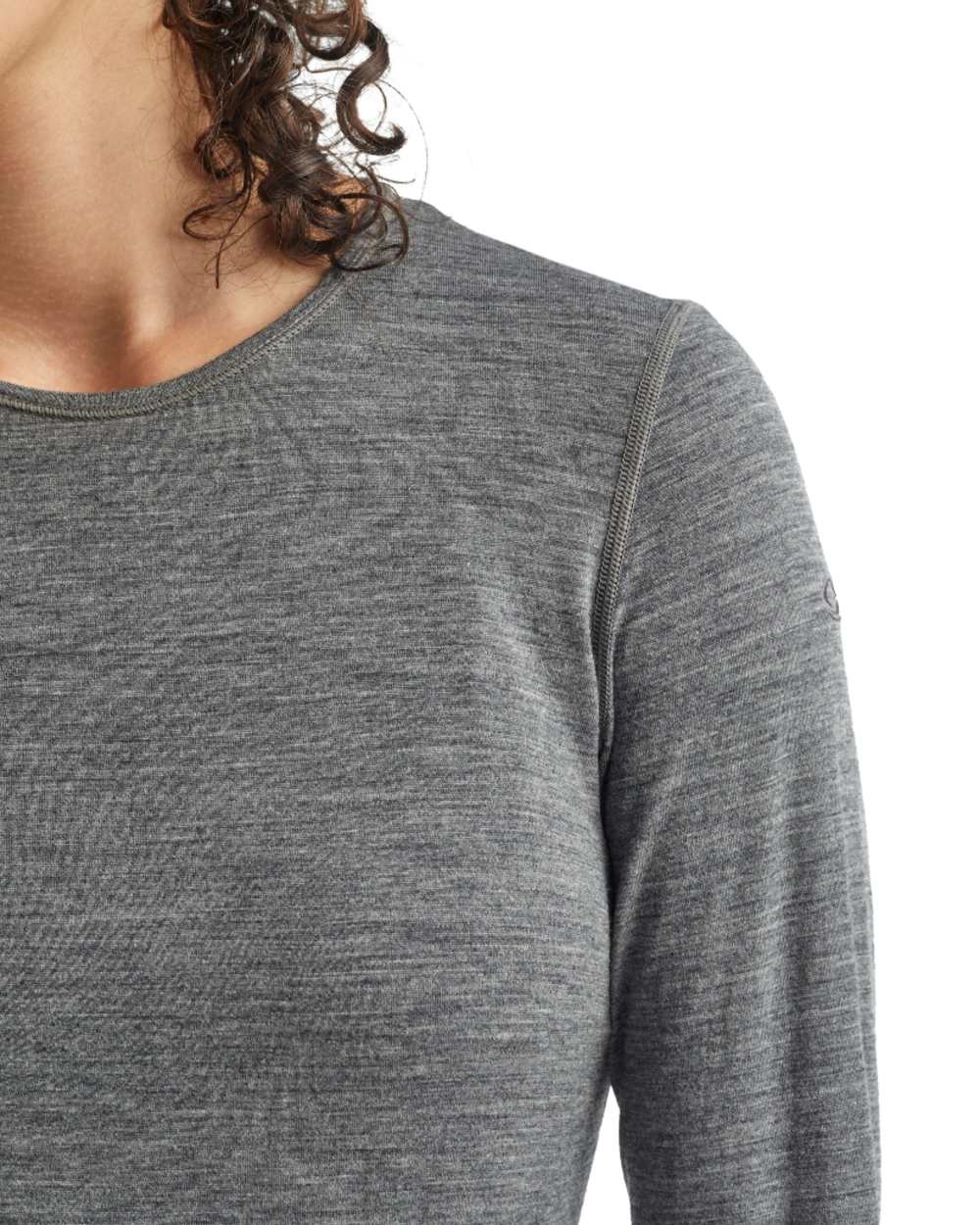 Gritstone Heather Coloured Icebreaker Womens Merino 200 Oasis Crewe Thermal Top on white background