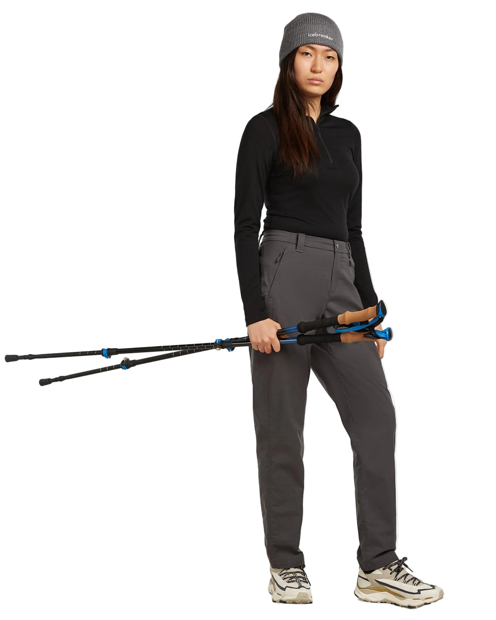 Black Coloured Icebreaker Womens Merino 200 Oasis Half Zip Thermal Top on white background