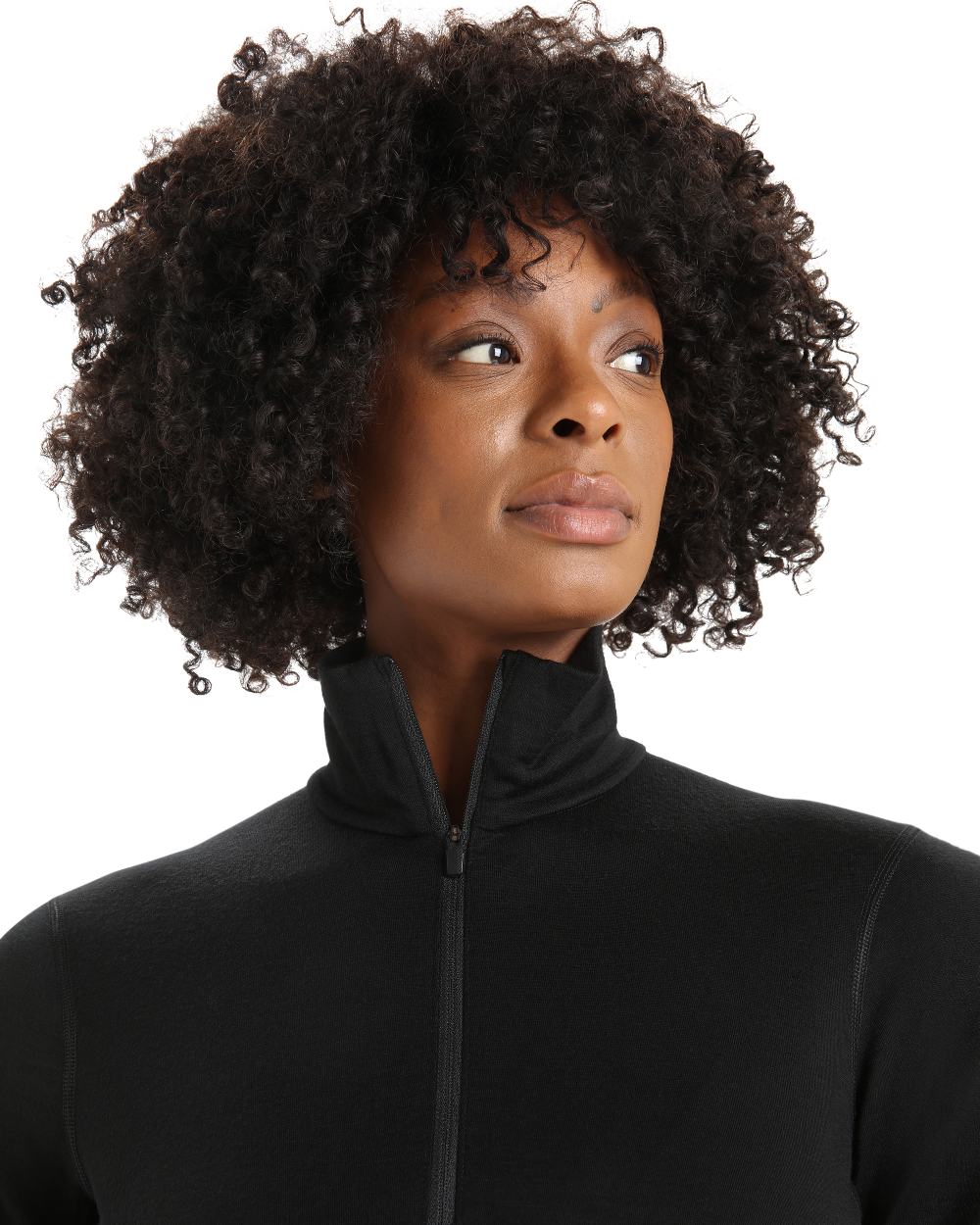 Black Coloured Icebreaker Womens Merino 200 Oasis Half Zip Thermal Top on white background