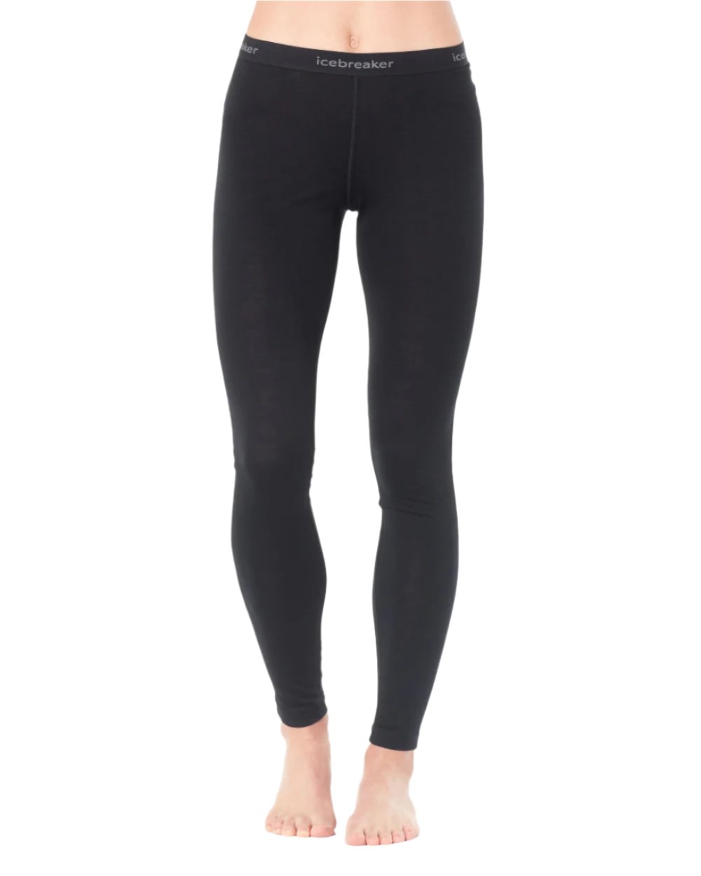 Black Coloured Icebreaker Womens Merino 200 Oasis Thermal Leggings on white background