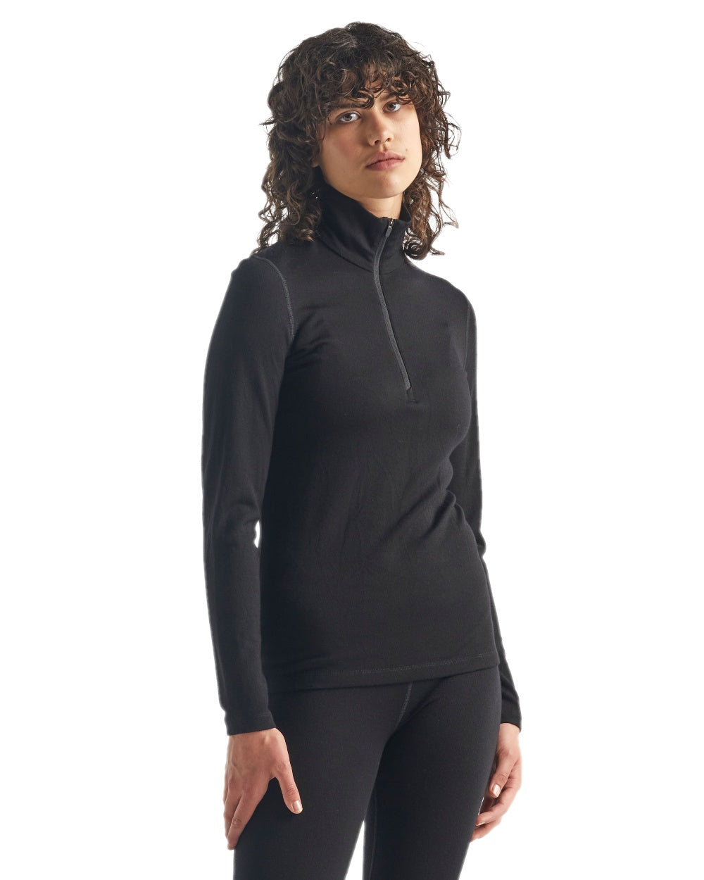 Black Coloured Icebreaker Womens Merino 260 Tech Half Zip Thermal Top on white background