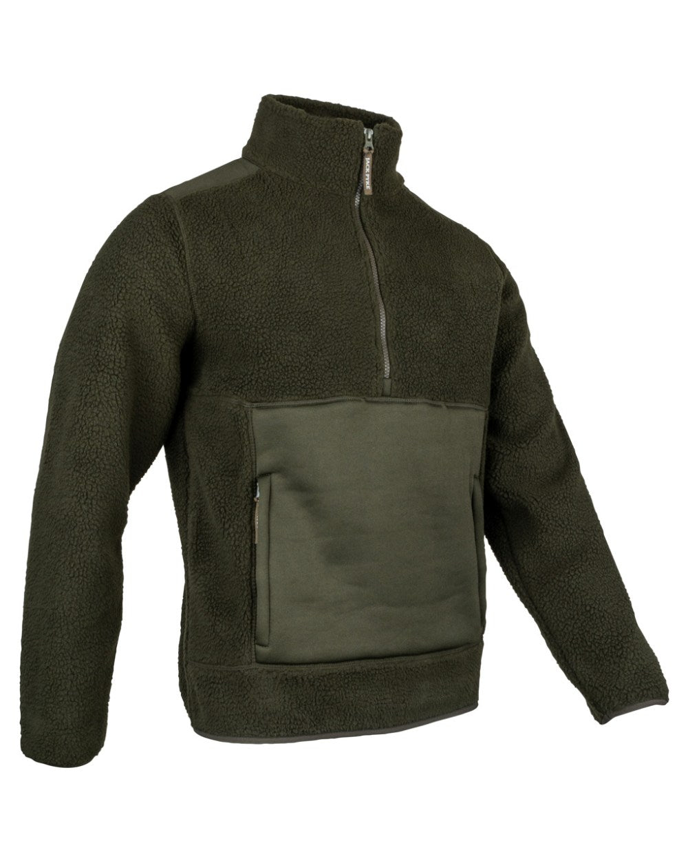 Dark Olive coloured Jack Pyke Sherpa Pullover on white background