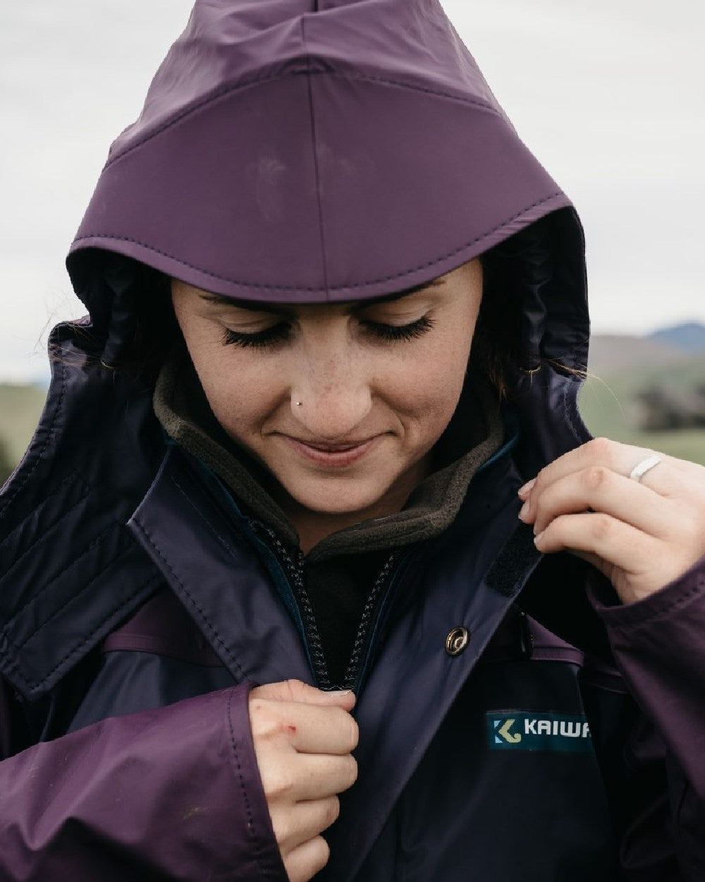 Navy coloured Kaiwaka Womens Lady of the Land AgTex Parka on sky background
