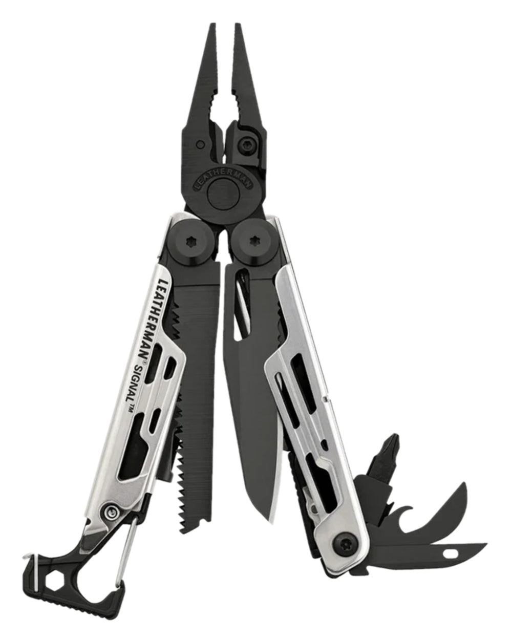 Black Silver Coloured Leatherman Signal+ Multi-Tool on white background
