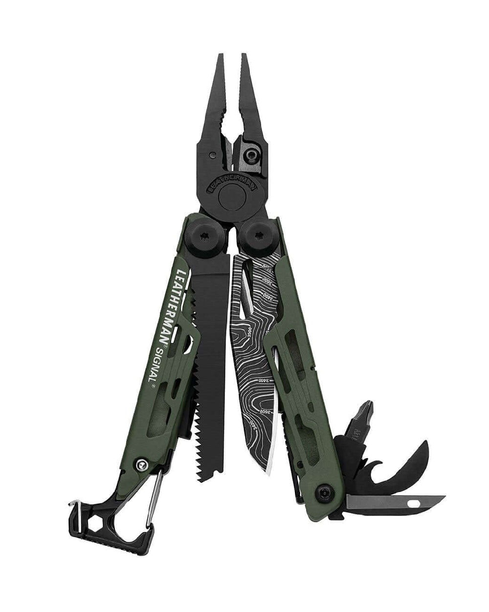 Topo Coloured Leatherman Signal+ Multi-Tool W/ Nylon Sheath On A White Background