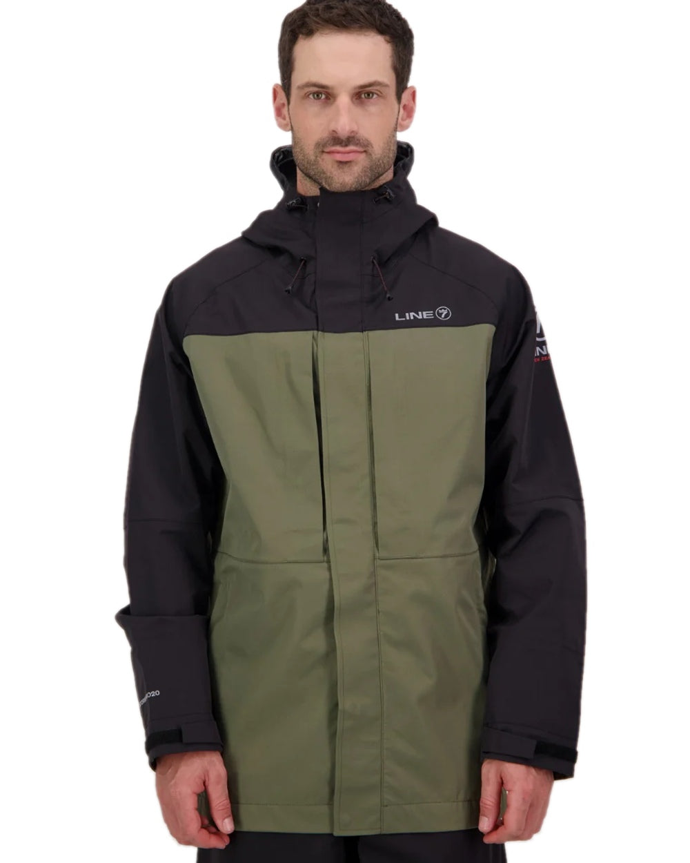 Moss Black Coloured Line 7 Mens Territory Storm Pro20 Waterproof Jacket on white background
