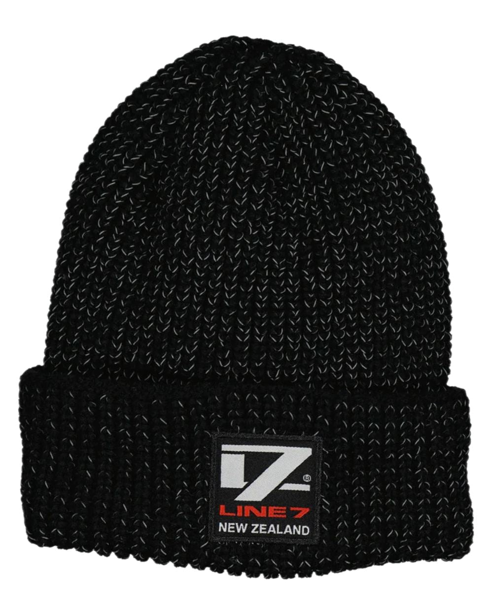 Black Silver Coloured Line 7 Reflective Beanie on white background