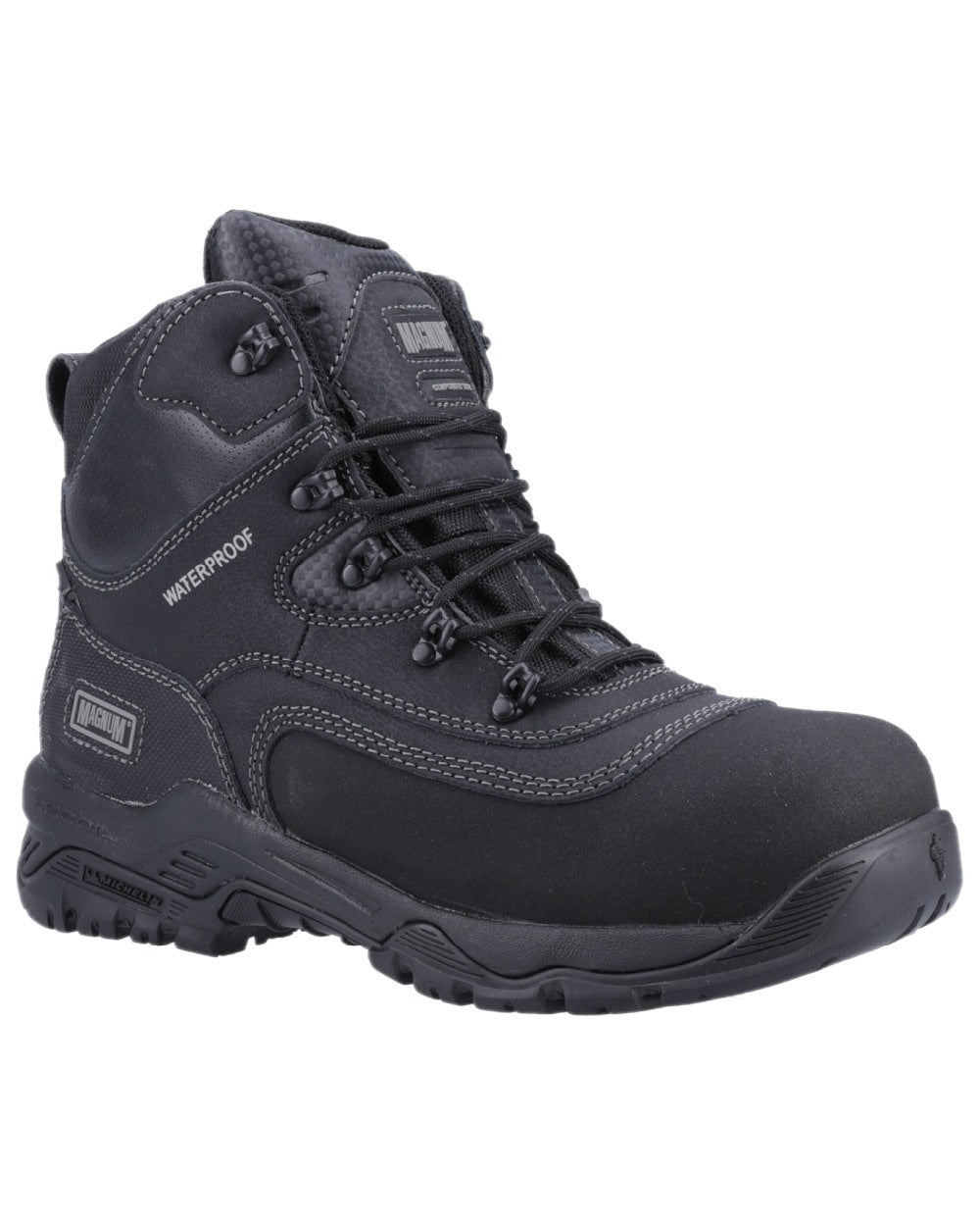 Black Coloured Magnum Broadside 6.0 CT CP Waterproof Safety Boots on white background