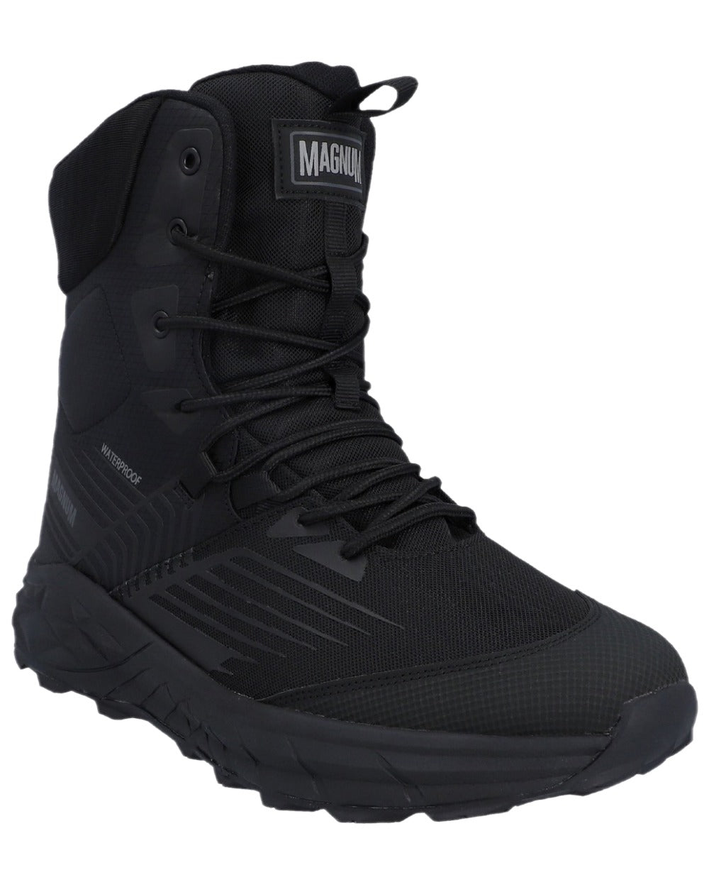 Black Coloured Magnum Mens Geo Storm 8.0 Waterproof Boots on white background