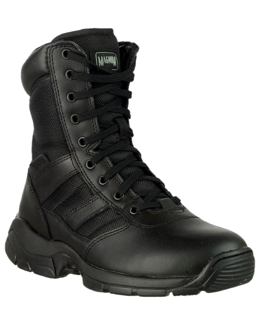 Black Coloured Magnum Mens Panther 8.0 Side-Zip Uniform Boots on white background